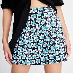 Future Collective Wrap Cargo‎ Skirt Womens Size 0 Linen Blue Ditsy Floral NEW
